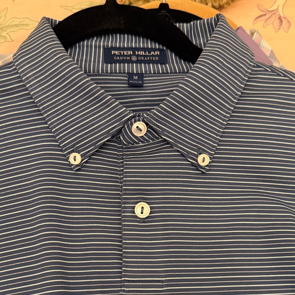 Peter Millar Navy and White Striped Casual Shirt